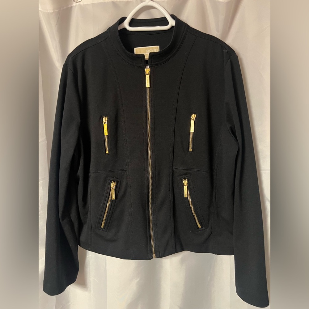 Michael Kors Black Zip-Front Women's Jacket with Gold Hardware. Size XL